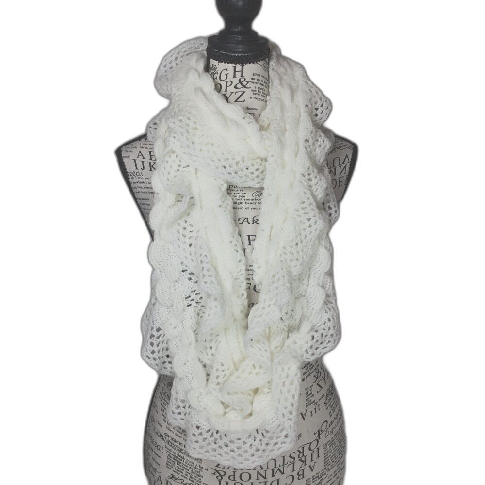 Cream silver knit infinity scarf stretchy soft 70" long 14" wide